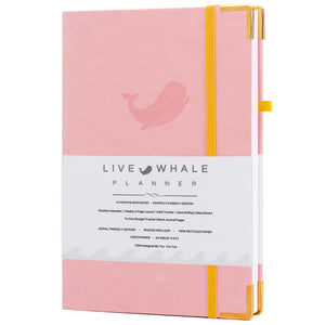 Live Whale Undated Planner, 12 Month Full Focus Weekly Planner / Monthly Productivity Journal for Habit Tracking, Wellness, Gratitude Journaling, Vegan-Friendly Moleskin Faux Leather Pink Goal Planner