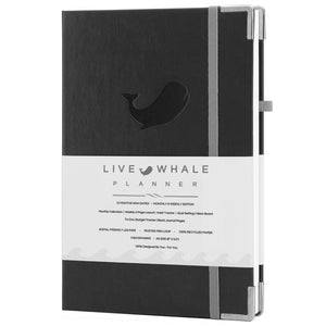 Live Whale Undated Planner, 12 Month Full Focus Weekly Planner / Monthly Productivity Journal for Habit Tracking, Wellness, Gratitude Journaling, Vegan-Friendly Moleskin Faux Leather Black Goal Planner