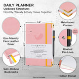 Live Whale Undated Planner, 3 Month  Daily Organizer Planner / Monthly Gratitude Journal for Habit Tracking, Wellness, Gratitude Journaling, Vegan-Friendly Moleskin Faux Leather Pink Goal Planner