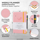 Live Whale Undated Planner, 12 Month Full Focus Weekly Planner / Monthly Productivity Journal for Habit Tracking, Wellness, Gratitude Journaling, Vegan-Friendly Moleskin Faux Leather Pink Goal Planner