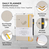 Live Whale Undated Planner, 3 Month  Daily Organizer Planner / Monthly Gratitude Journal for Habit Tracking, Wellness, Gratitude Journaling, Vegan-Friendly Moleskin Faux Leather Linen Goal Planner