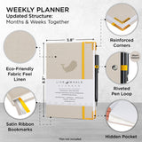 Live Whale Undated Planner, 12 Month Full Focus Weekly Planner / Monthly Productivity Journal for Habit Tracking, Wellness, Gratitude Journaling, Vegan-Friendly Moleskin Faux Leather Linen Goal Planner