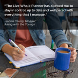 Live Whale Undated Planner, 12 Month Full Focus Weekly Planner / Monthly Productivity Journal for Habit Tracking, Wellness, Gratitude Journaling, Vegan-Friendly Moleskin Faux Blue Leather Goal Planner