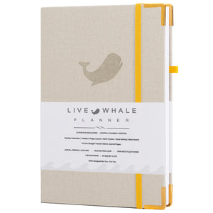 Live Whale Undated Planner, 12 Month Full Focus Weekly Planner / Monthly Productivity Journal for Habit Tracking, Wellness, Gratitude Journaling, Vegan-Friendly Moleskin Faux Leather Linen Goal Planner