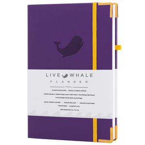 Live Whale Undated Planner, 12 Month Full Focus Weekly Planner / Monthly Productivity Journal for Habit Tracking, Wellness, Gratitude Journaling, Vegan-Friendly Moleskin Faux Leather Purple Goal Planner