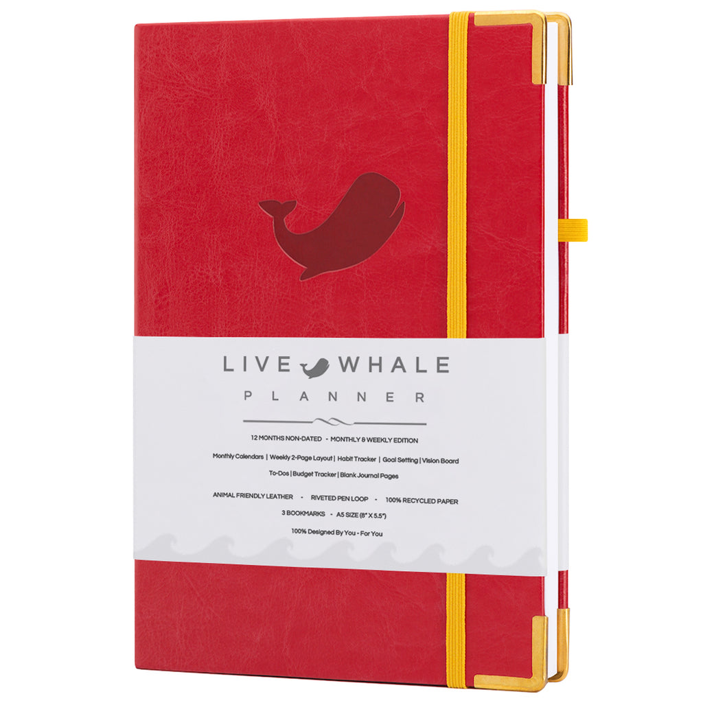 Live Whale Undated Planner, 12 Month Full Focus Weekly Planner / Month